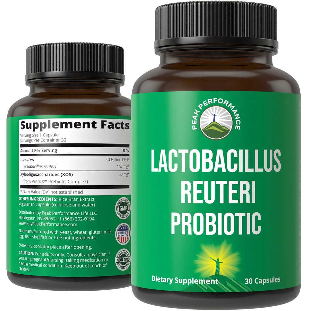 Lactobacillus Reuteri 50 Billion CFU Probiotika s klinicky studovaným PreticX ® XOS Prebiotic - Probiotické kapsle dodatek pro Gut zdraví a stravitelné podpory - USA Testováno pro obě ženy a muže