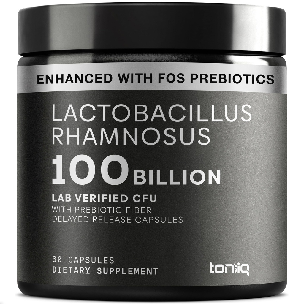 Toniiq Lactobacillus Rhamnosus - Ultra High Strength 100B CFU s prebiotickým FOS - Lactobacillus Rhamnosus - Lactobacillus Rhamnosus - Ultra High Strength 100B CFU s prebiotickým FOS - Zpožděné uvolňování Kapsle - Testováno v laboratoři 13 stran - 60 Kapsle