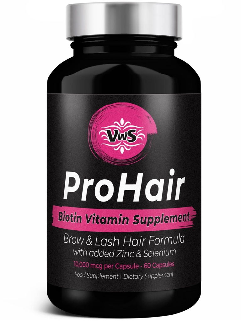 VWS Biotin 10,000 mcg Dietní dodatek w / zinek & selen na podporu tlustší růst vlasů, silnější nehty a zdravá kůže pro ženy a muže, 60 Veganské kapsle