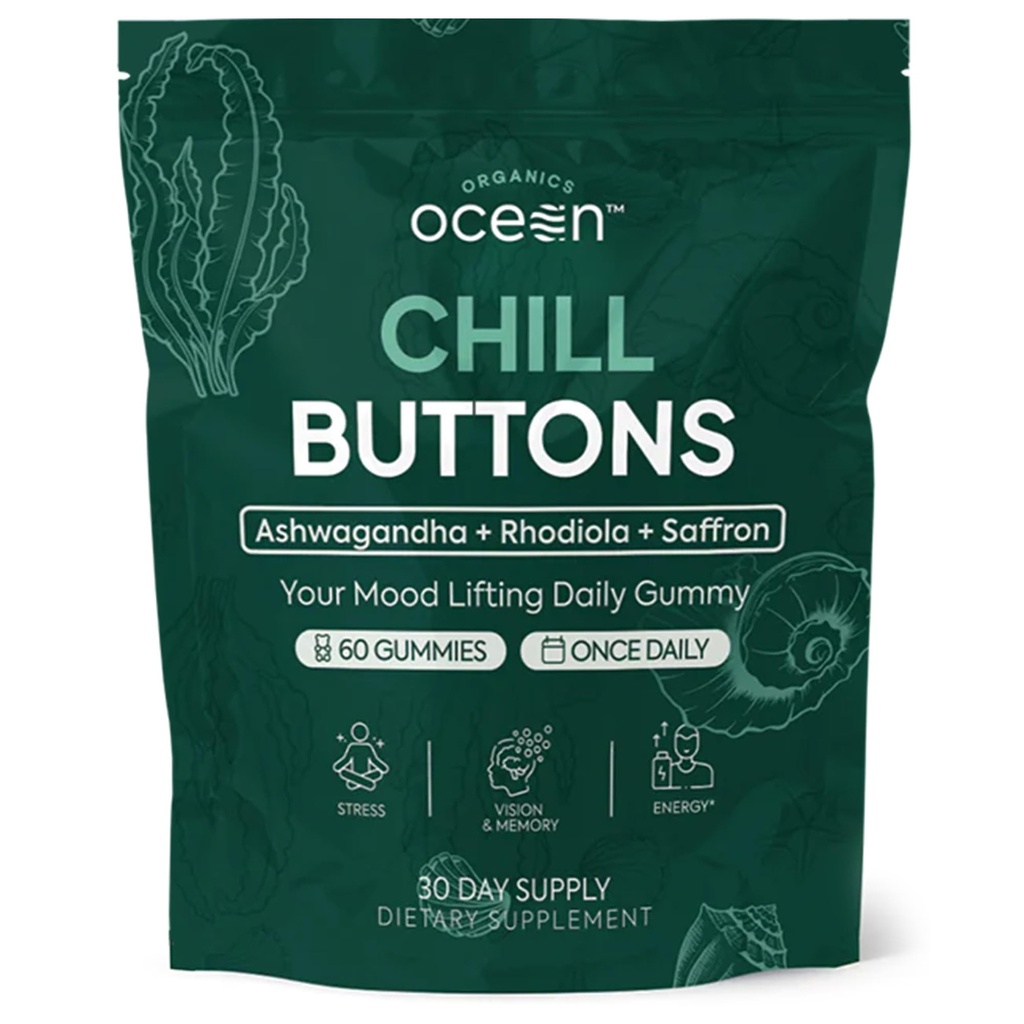 Organics Ocean Chill Buttons, Ashwagandha, Saffron & Rhodiola, 60 Gummies