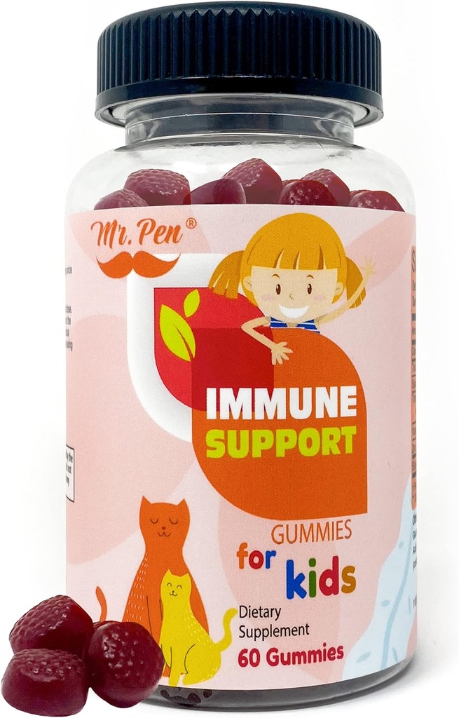 Pen Elderberry Vitamin C Zinkové gumy pro děti 124; 60 Počet 124; 2 Měsíční zásoba 124; 4 + Roky, Imunitní podpůrná gumy, Nízký cukr, Non- GMO, Vegan, Gluten Free, Pectin Chews