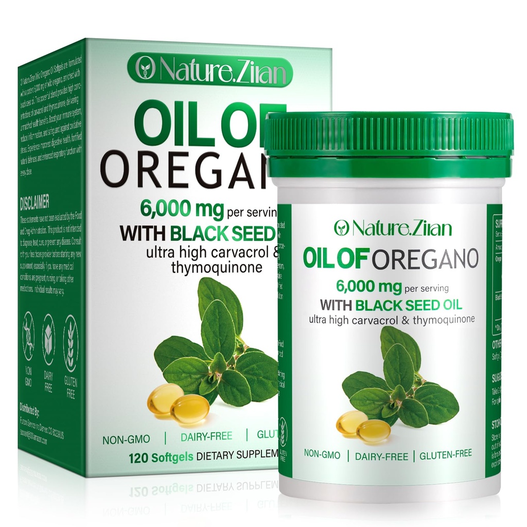 Olej oregano Softgel - Organický olej oregano s černým semenem - 2 v 1, 120 Počet
