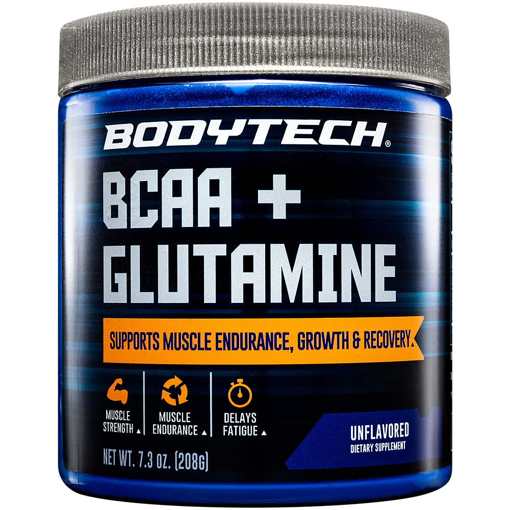 BodyTech BCAA + glutamin prášek s vitaminem C, L glutamin & Více, Základní Pre Workout nebo Post Workout Amino Acids for Men & Women, Neochucené, 7.3 Oz, 30 Služení