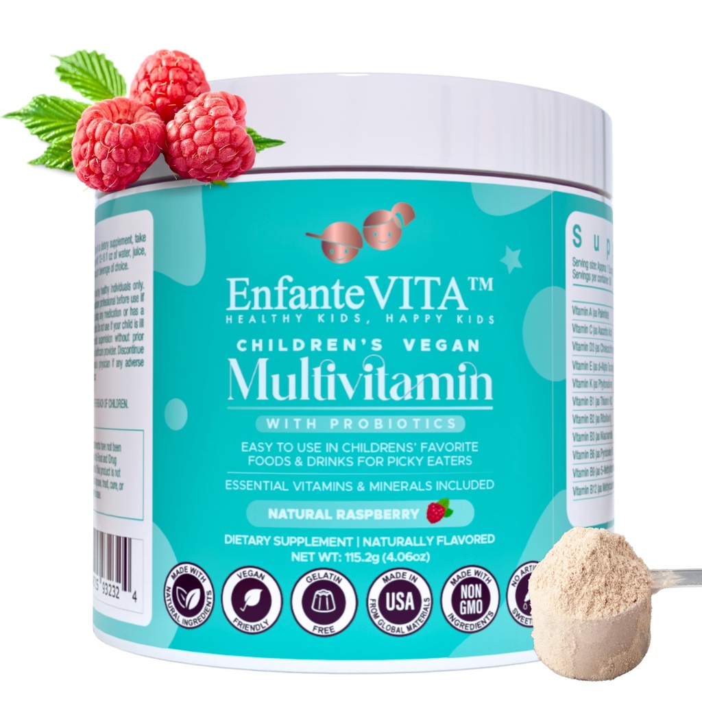 All in One Kids Vitamíny, 90 Day Supply, Powder Multivitamin with Probiotics, Imunite Support, Gut Health, Vegan D3, Sugar Free, Non GMO, Natural Flavor, Doktor preparated, Denní výživa