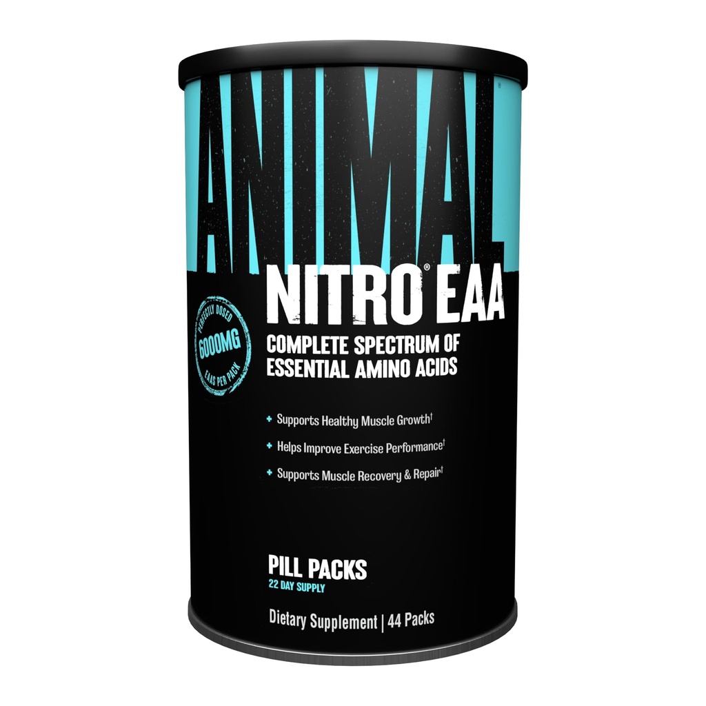 Animal Nitro EAA - Post- Workout Recovery a opravy, Podporuje Lean Muscle Growth, Kompletní spektrum esenciální aminokyseliny & BCAA dodatek pro muže a ženy, 44 Balení