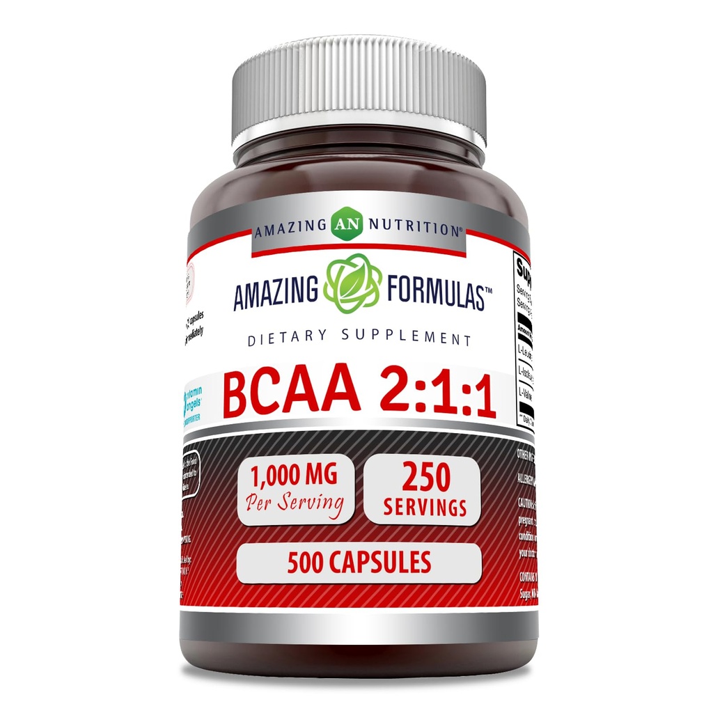 Amazing Fackas BCAA 2: 1: 1 1000 Mg Per Serving CLAND124; Kapsle CLAND124; Branched Chain Amino Acids Appendix CLAND124; Non- GMO CLAND124; Gluten- Free CLAND124; Made in USA (1 balení, 500 Počet)