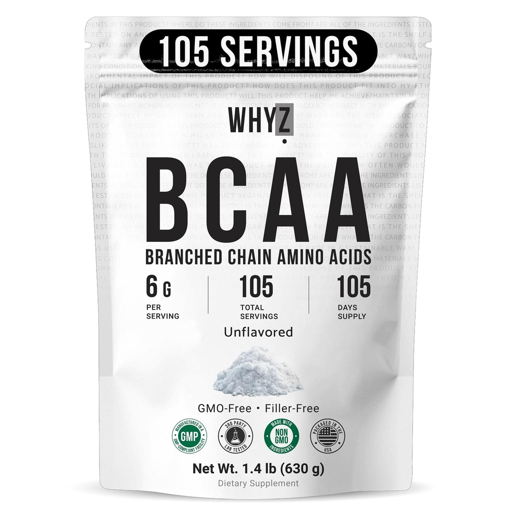 BCAA Powder 2: 1: 1, Neochucené aminokyseliny s rozvětveným řetězcem pro muže a ženy Čistá BCAA Energy Powder for Mixing in Drinks & Shakes Non- GMO No- Additives, 105 Servings, 1.4 lb (630g)
