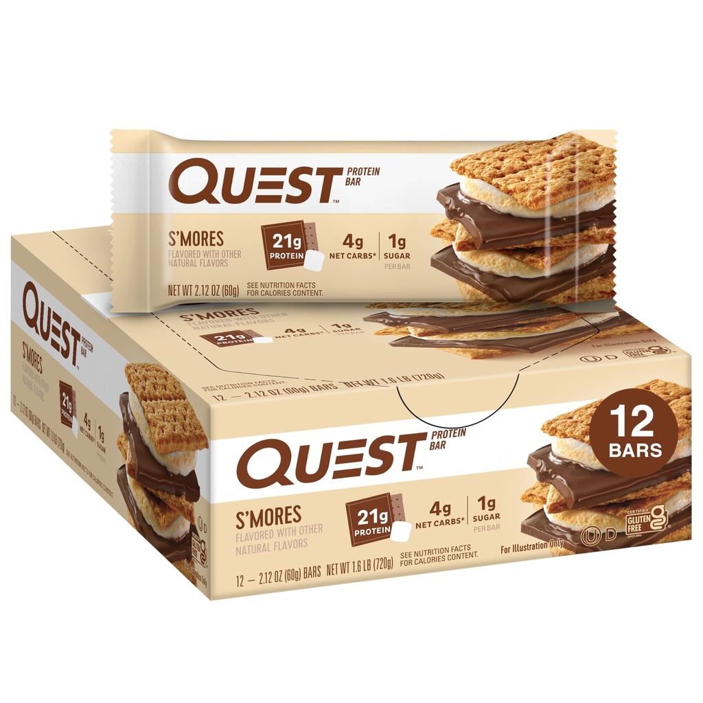 Quest Nutrition S 'mores Protein Bars, 21g Protein, 1g Cukr, 4g Net Carb, Gluten Free, Keto Friendly, 12 Počet