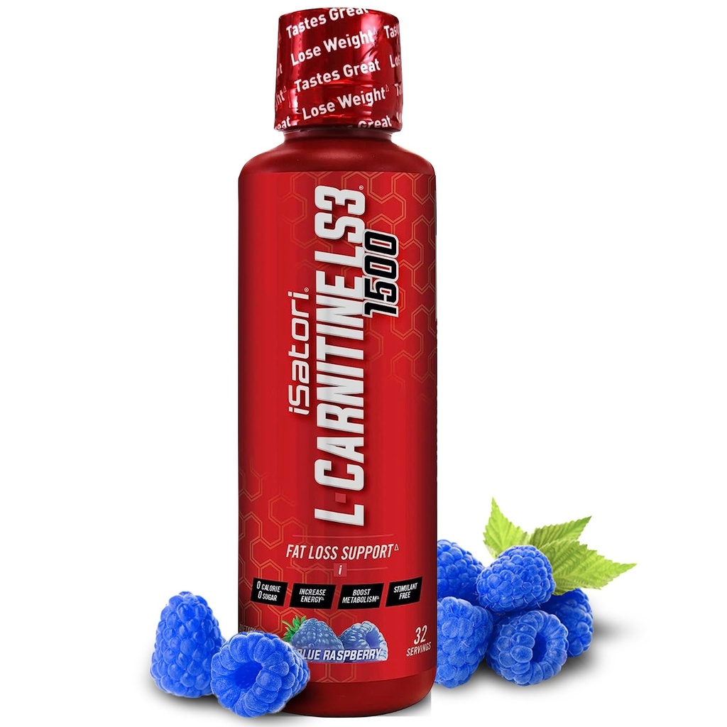 iSatori L- karnitin LS3 1500, Triple-Blend Liquid L Carnitin dodatek, s acetyl & tartrát, stimulant Free Energy, Nízké kalorie, cukr nebo gluten, Keto- Friendly, Blue Raspberry (32 Služeb)