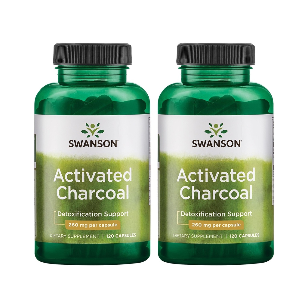 Swanson Aktivované Charcoal - Přírodní doplněk podporující zdravou absorpci - Pomáhá w / Bloating & Udržování Bowel Regularity - (120 Kapsle, 520mg na Serving) 2 Pack