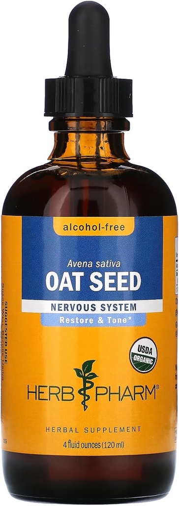 Herb Pharm Certified Organic Alcohol- Free Oat Seed Glycerite for Nervous System Support - 4 Ounce