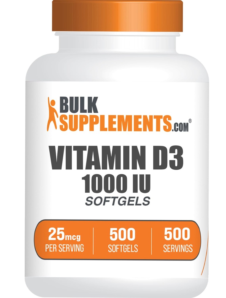 BulkSupplements.com Vitamin D3 1000IU Softgels - Cholekalciferol, D3 dodatek, Vitamin D 1000 IU - 1 Vitamin D3 Softgel (25mcg vitaminu D) per Serving, 500 Počet (balení po 1)