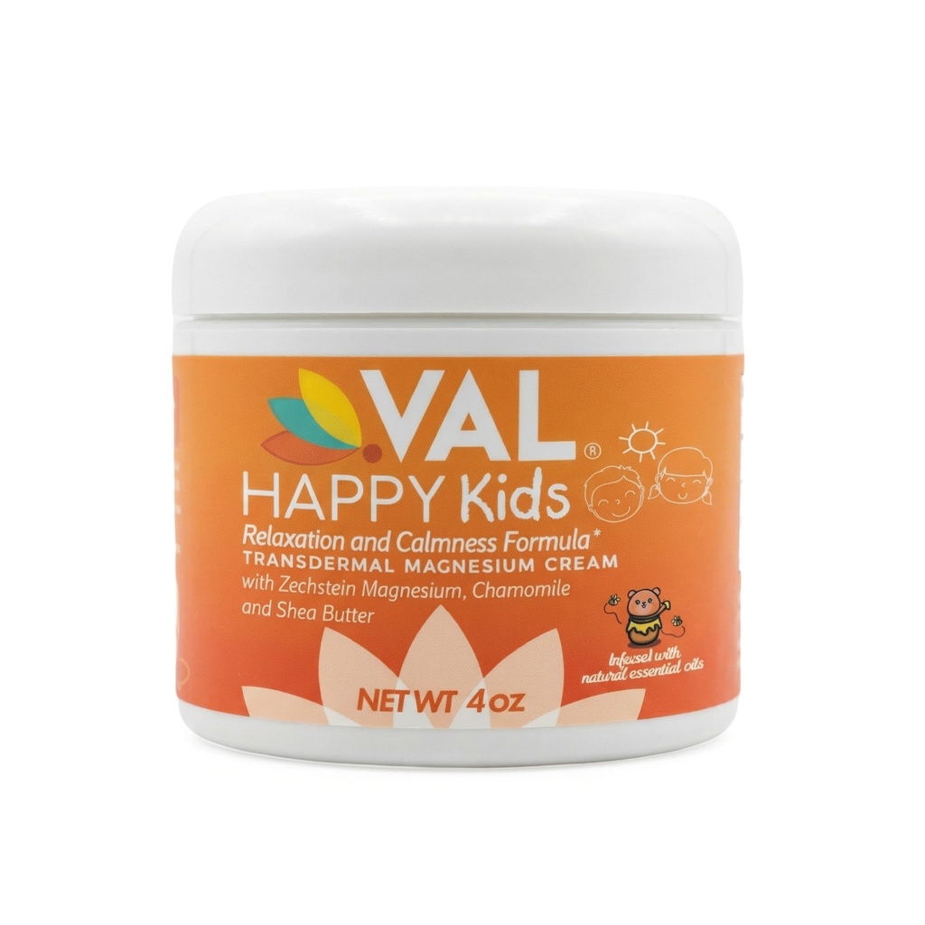 VAL Magnesium krém pro děti 124; Relaxace pro denní a noční rutinu 124; Gentle Zechstein chlorid hořečnatý 124; Conlax & Mood Support 124; s heřmánek, Shea máslo & esenciální oleje 124; USA Made 124; 4oz