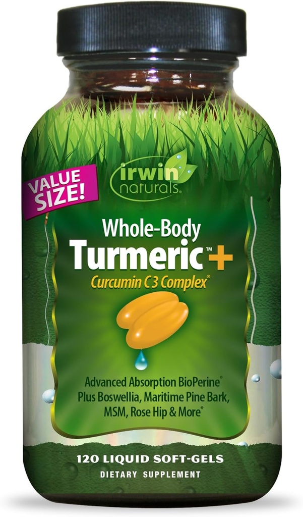 Irwin Naturals Whole- Body Turmeric + Curcumin C3 Complex - 120 Liquid Soft- Gels - s Boswellia, Maritime Pine Bark, MSM & Rose Hip