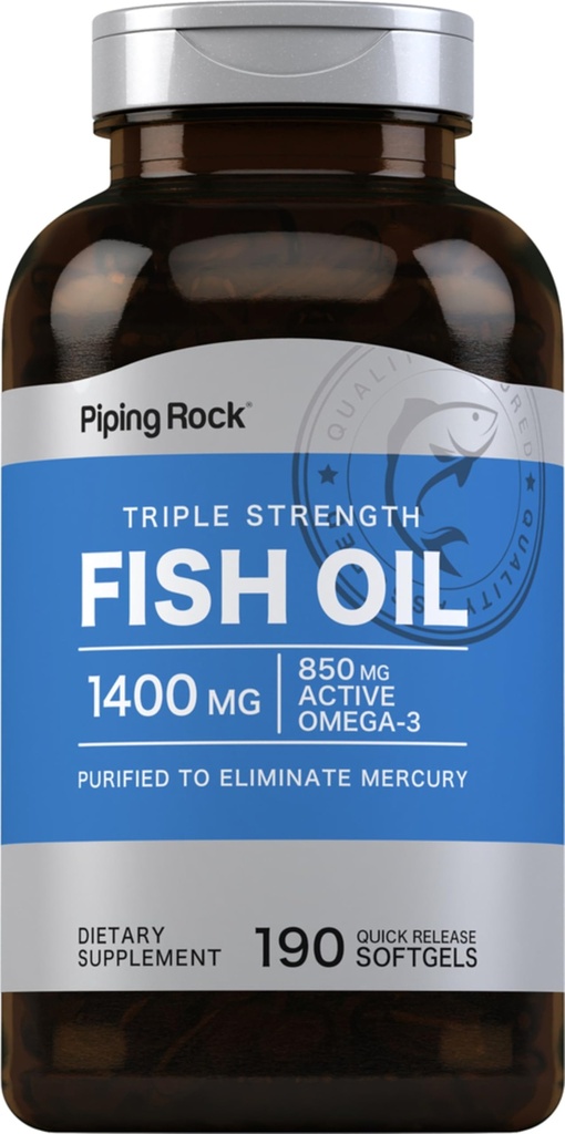 Piping Rock Fish Oil Omega 3 Dodatek 124; 1400 mg Omega 124; 190 Softgels Omega 124; pro ženy a muže 124; Triple Strength Omega 124; s EPA & DHA Omega 124; Non- GMO & Gluten zdarma