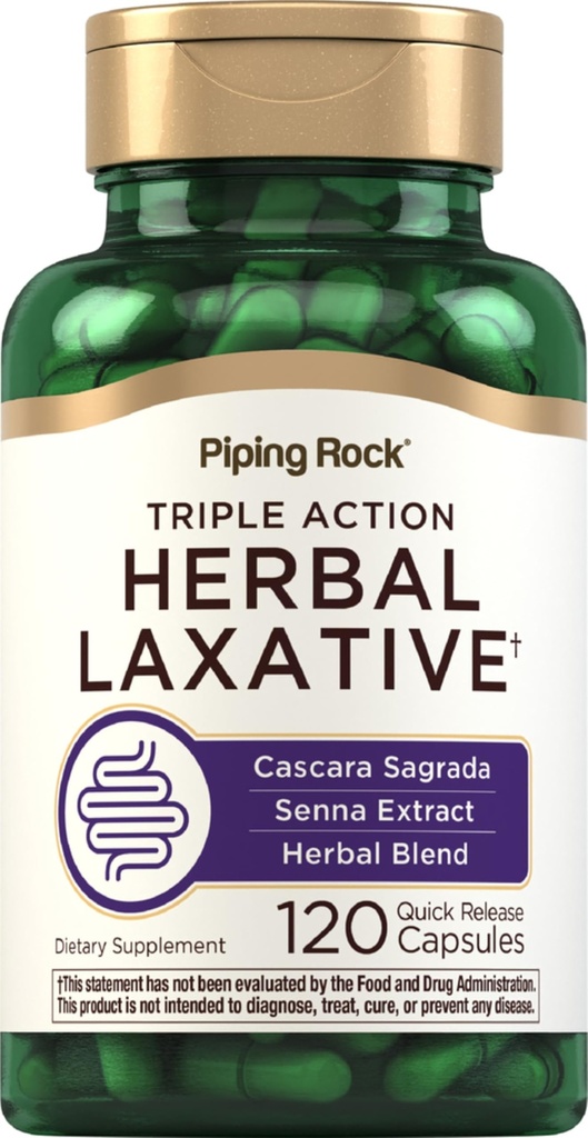 Piping Rock Bylinné Laxativní kapsle 124; 120 Hrabě 124; Trojitý akční dodatek Směs s Cascara Sagrada a Senna Extract 124; Non- GMO, gluten zdarma