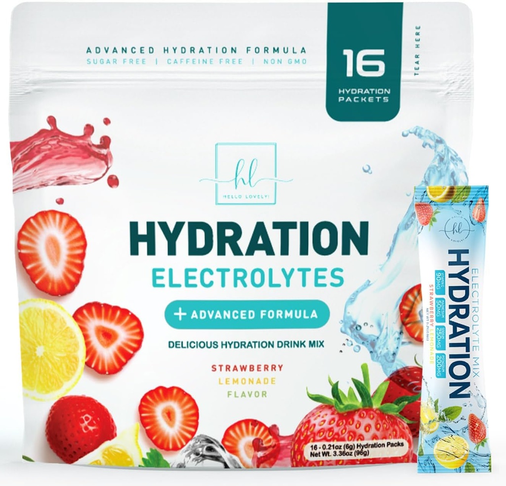 Elektrolyty Hydratační balíčky - Keto Recovery prášek s draslíkem, hořčík, sodík, zinek a vitamín C, bez cukru, Hydratace Electrolyte tekuté nápoje směsi, Vegan, Jahodový citrón (16 Pack)