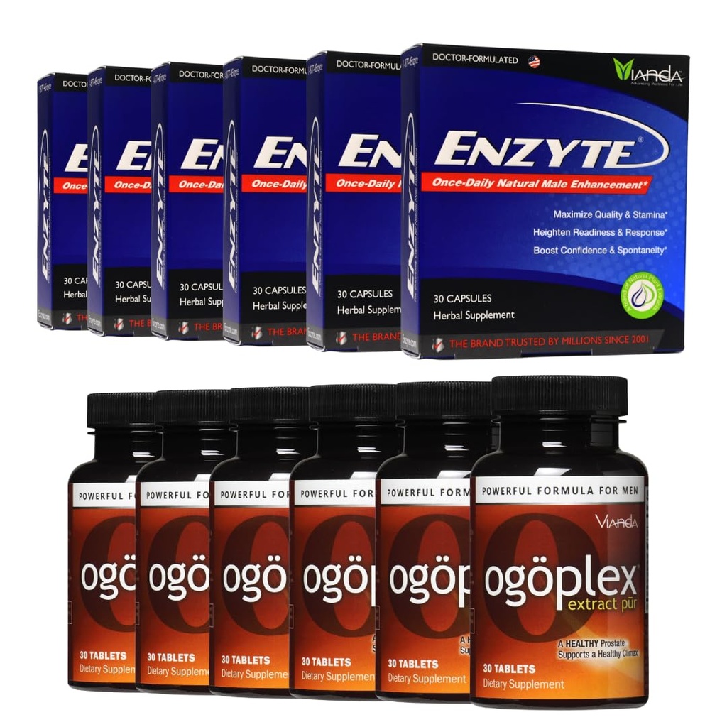 Enzyte & Ogoplex Bundle 124; Přirozená mužská vitalita + Prostate & Močová podpora zdraví - 6- Balení každé Bundle