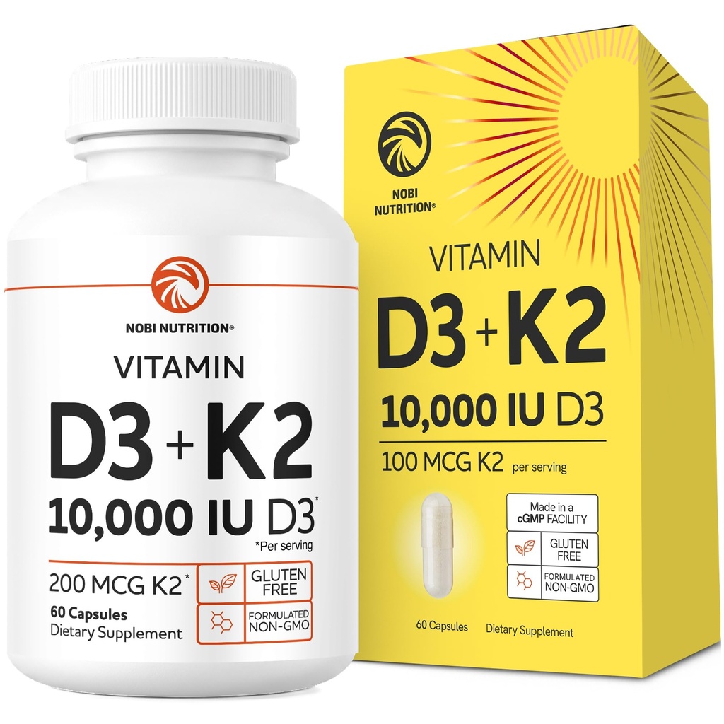 Vitamin D3 K2 5000 IU pro imunitní systém, Silné Kosti a zuby Podpora 124; Vit D3 125mcg, Vitamin K2 MK7 100mcg, vápník 210mg & BioPerine S124; 3rd- Party Testován, Non- GMO S124; 60 Kapsle (2 Měsíční dodávky)