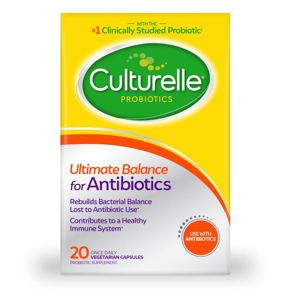 Culturelle Probiotics Ultimate Balance Probiotika pro použití s antibiotika - 20 Hrabě - Probiotické kapsle Nápověda obnovit dobré bakterie ztracené během antibiotického použití a přispět k zdravému imunitnímu systému