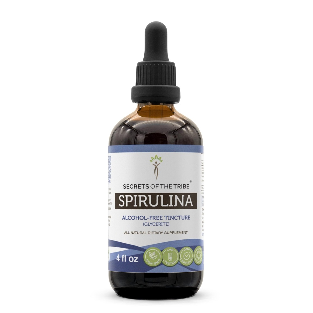 Tajemství Tribe Spirulina Alcohol- Free Liquid Extract, Spirulina (Arthrospira Platensis) Dodatek k tinktuře (4 FL OZ)