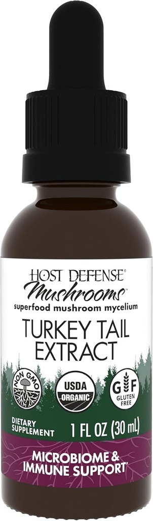 Hostitelská obrana Turecko Tail Extract - Stravovací zdraví a imunitní reakce Supplement - Houbový dodatek pro Gastrointestinální a Gut Microbiome Support - 1 fl oz (30 Servings) *