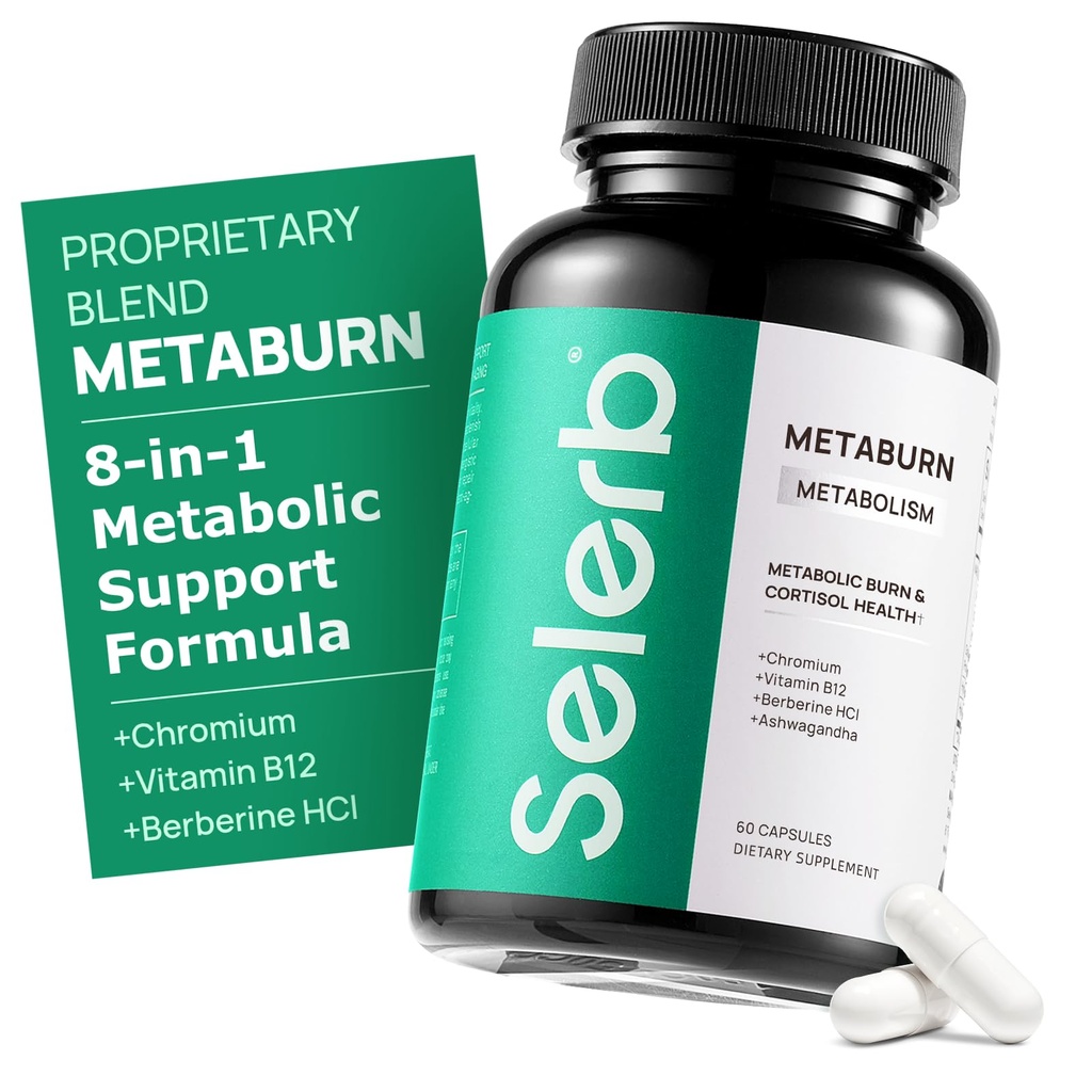 Selerb Metaburn hubnutí pilulky pro ženy a muže - Appetite Suppressant & Fat Burner, Metaburn Podpora hubnutí dodatek s Berberine, chrom, zelený čaj & B12-60 Kapsle