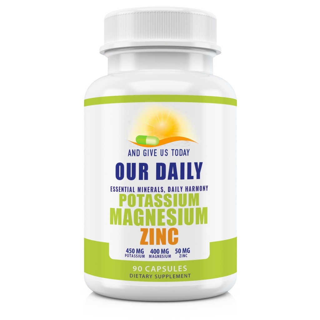 Magnesium Draslík Doplňky W Zinek - 90 Kapsle 400MG Magnesium, 450MG Draslík, 50MG Zinek pro Cévní zdraví - Vysoký absorpční vegan pro křeče a spánek