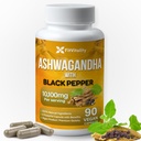 Ashwagandha Kapsle, 90 Vegan Kapsle, 10,100 Mg na kapsli - 100% přírodní Ashwagandha kořenový extrakt prášek a černý pepř extrakt, Non- GMO, gluten- bez