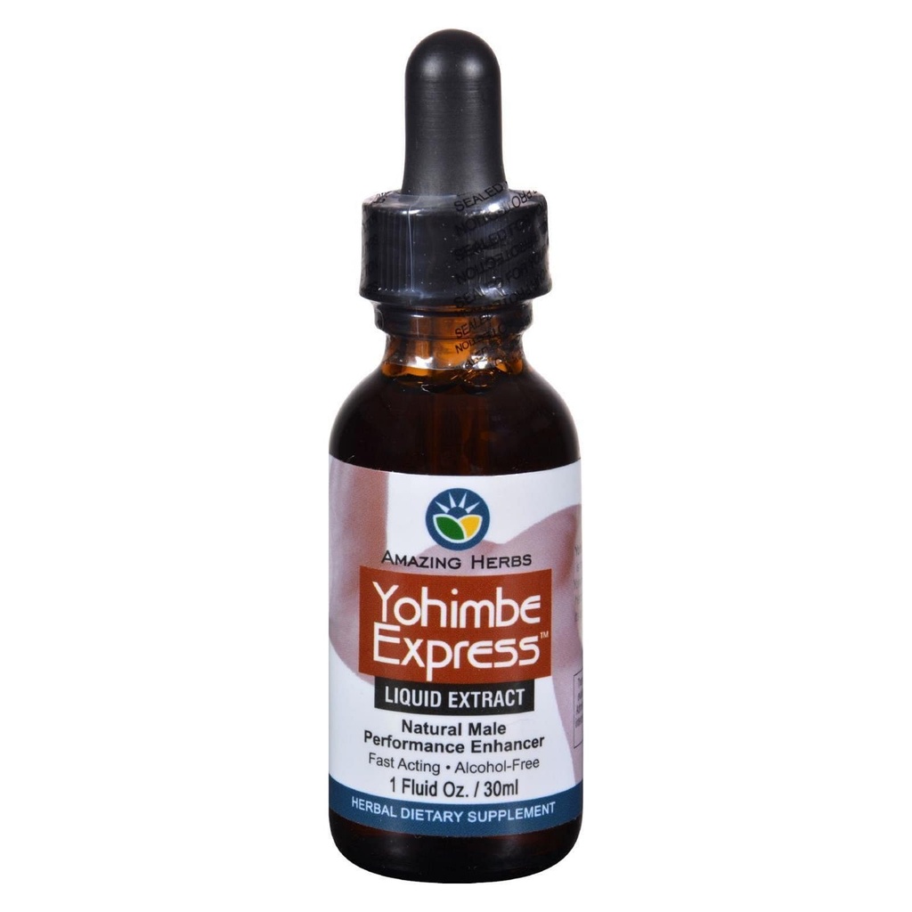 Amazing Byliny Yogimbe Express - Vylepšení výkonu, 100% čistý Yohimbe Bark Liquid Extract, Bylinný dietní dodatek - 1 Fl Oz (balení po 1)