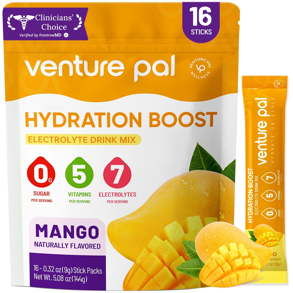 Venture Pal Sugar Free Electrolyte Powder Packets - Liquid Daily IV Hydration Packets CU124; Electrolytes Drink Mix s 5 vitaminy & 7 Electrolytes CU124; Keto Friendly CU124; Non- GMO CU124; Certified Vegan CU124; 16 Sticks
