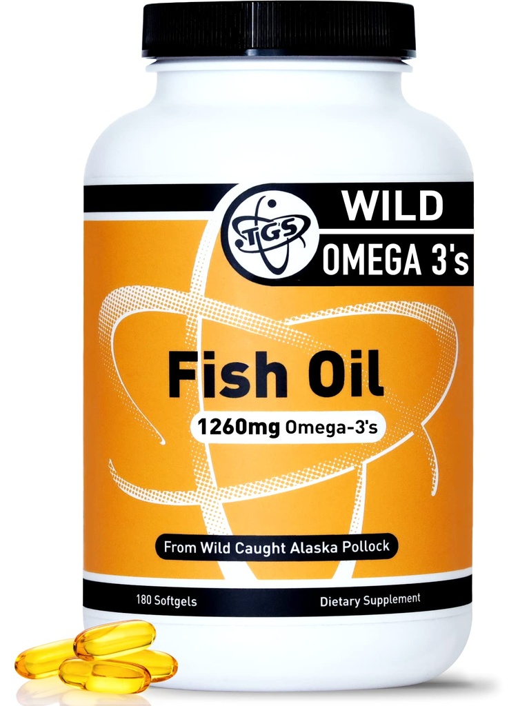 TGS Triple Strength Omega 3 Rybí olej dodatek - 1260mg EPA DHA pro muže a ženy - Neškodné, Čisté Omega 3 mastné kyseliny z volně žijící Aljašky Pollock v triglyceridové formě - 180 Kapsle, 90 Služební