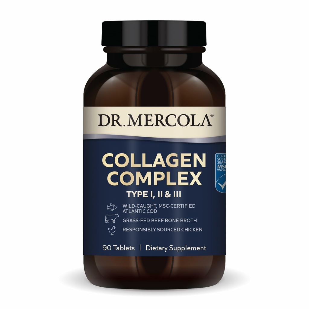 Komplex kolagenu Dr. Mercola - podporuje kožní a spojovací tkáně - typy I, II & III kolagen - Non- GMO, gluten- Free & Soy- Free - 90 Tablety (30 Služeb)