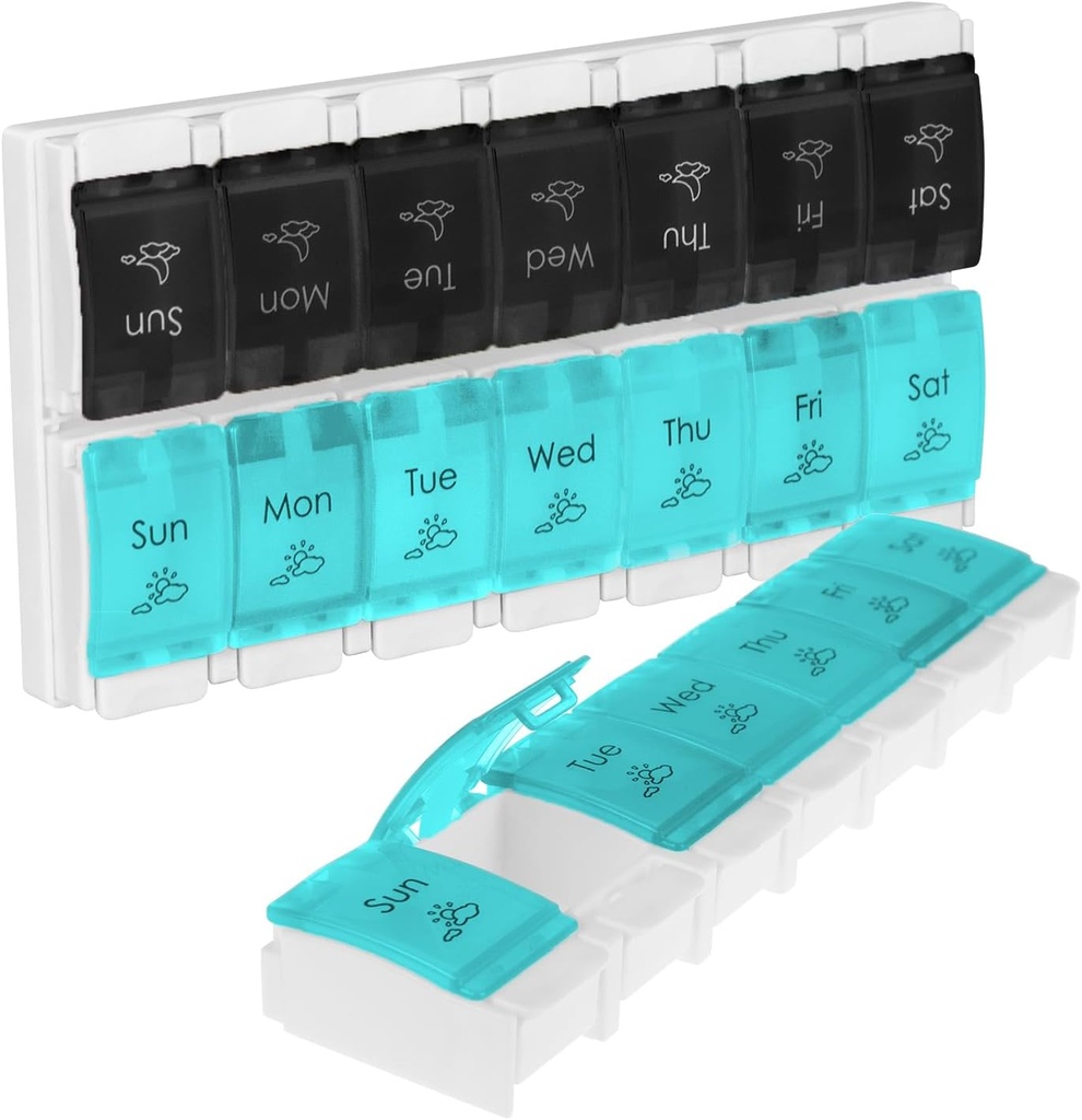 Vive Pill Organizátor 2 krát denně - Týdenní Velký Am Pm Pill Box 7 Day - Den a noc Medikace Dispenser pro vitamíny, doplňky, Rybí olej - Cestovní Pill Pouzdro Artritis Friendly with Push Button