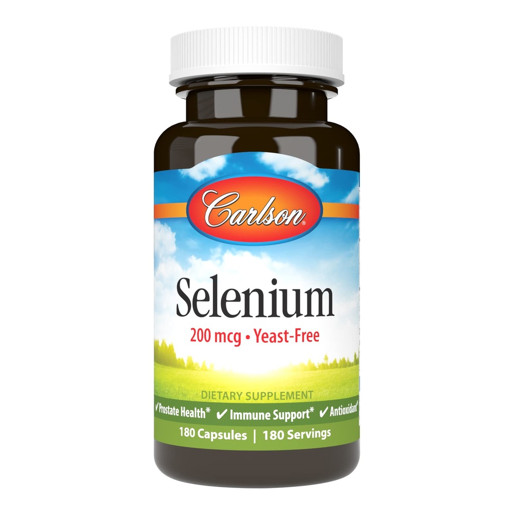 Carlson - Selen, 200 mcg Yeast- Free, Prostate Health & Imunitní podpora, Antioxidant, 180 tobolek