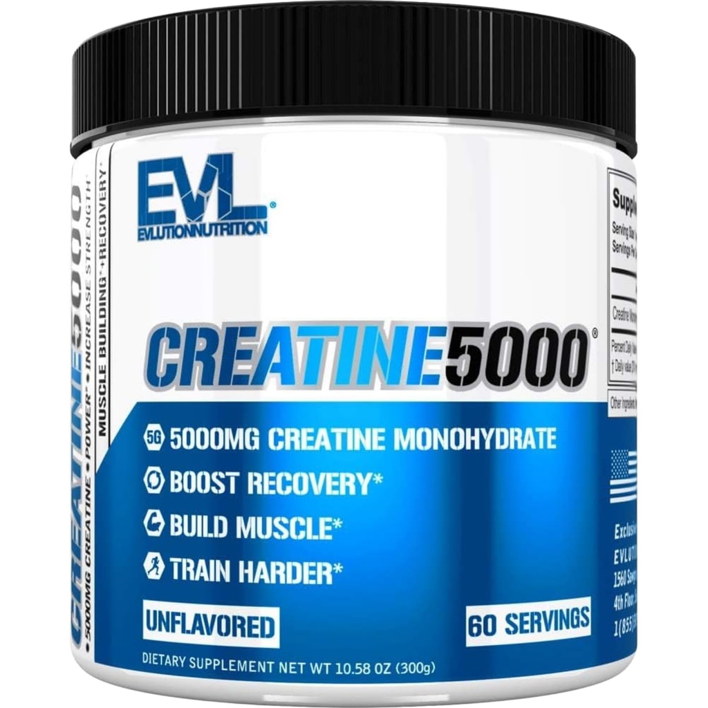 Eluce Nutrition Creatine 5000 - Podporuje rychlejší zotavení, Lean Muscle Growth & Performance - Pre & Post Workout Powder - 5000mg Čisté Creatin Monohydrát per Serving - 60 Služeb - Neochucené