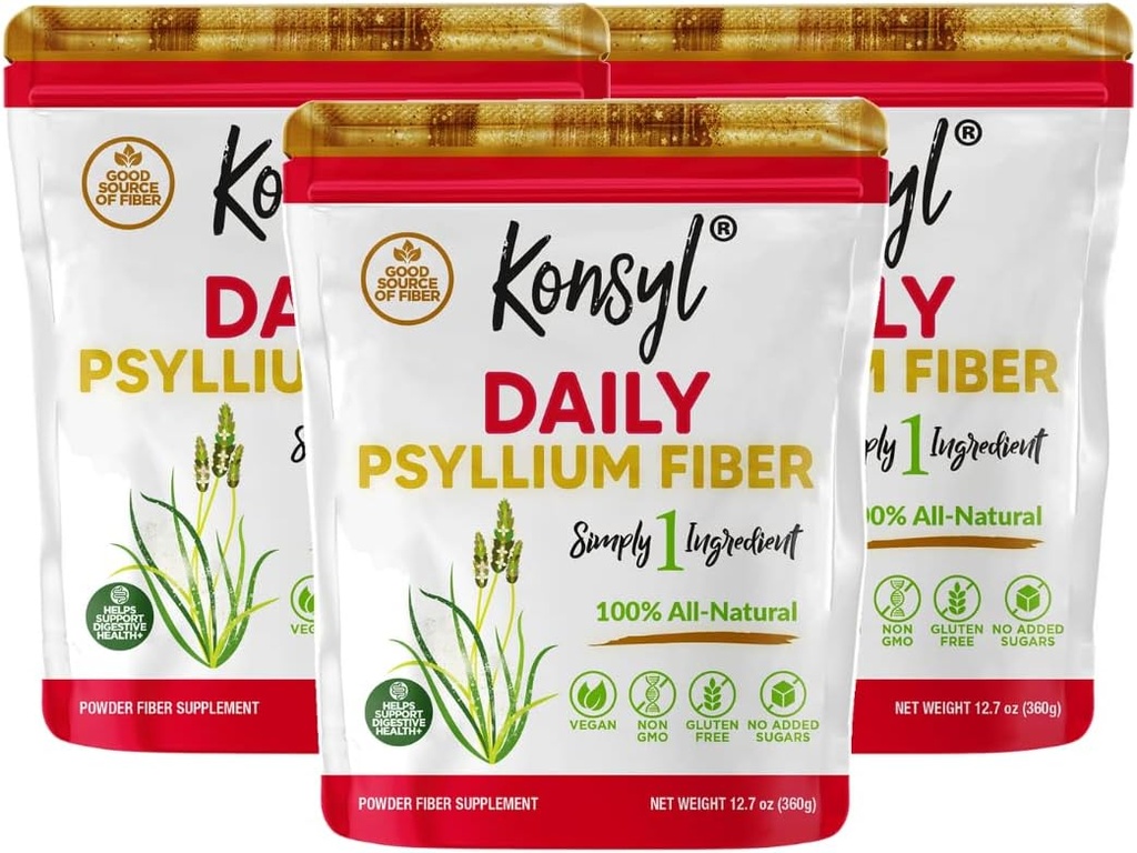 Konsyl Daily Psylium Fiber, 3 Pack, 360g Gusset Bag, Gluten Free, Non GMO, Keto Friendly, Neochucené, Snadná míchání Fiber