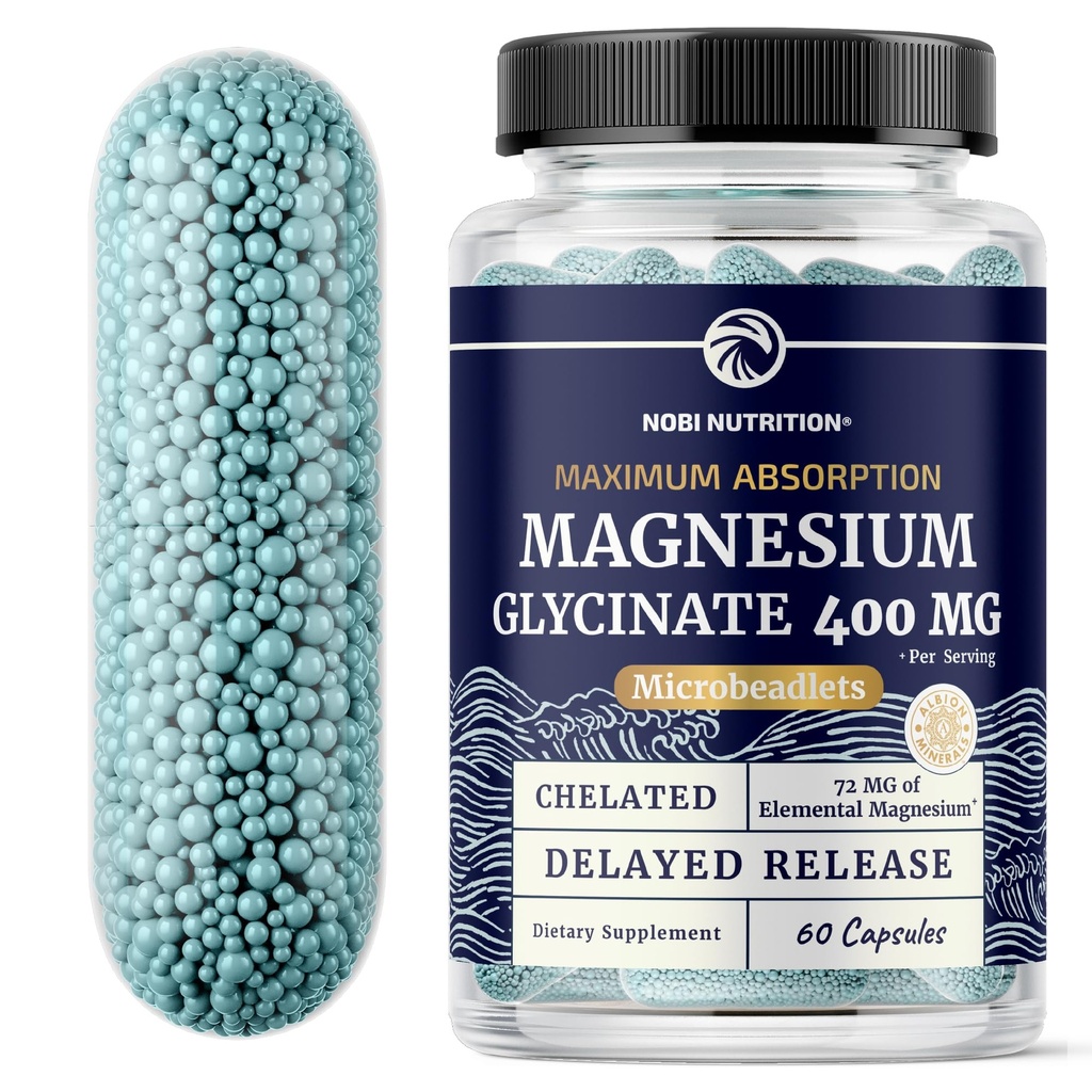 Magnesium Glycinát 400mg Glycinát 124; High Absorption Magnesium for Sleep, Calm, Muscle Relaxation, Heart, Bone & Nerve Podpora pro ženy & Muži 124; Advanced Microbeadlet Agree124; Chelated Mag Glycinate Agree124; 60 Ct.