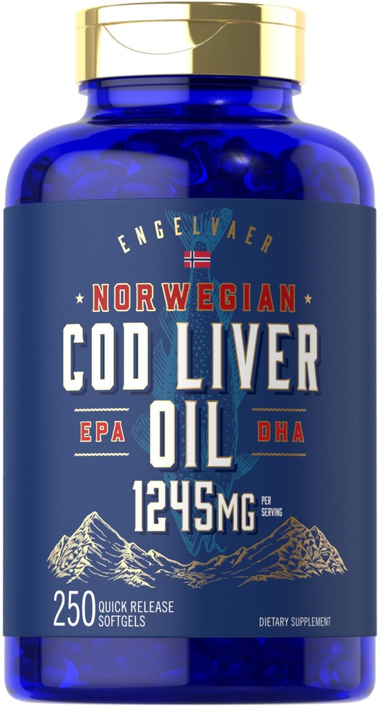 Carlyle Cod Equipment Oil Softgels 124; 1245mg FLAVIS 124; 250 Count FLAVIS 124; Norský FLAVIS 124; Non GMO, gluten Free