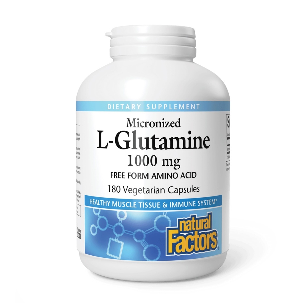 Přírodní faktory, Mikronizované L- glutamin 1000 mg, Podporuje svalové a imunitní funkce, 180 Kapsle