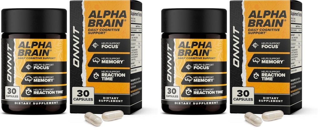 ONNIT Alfa Brain Nootropní Mozek Dodatek pro muže a ženy, IGEN Non- GMO Testováno, Paměť, Duševní jasnost, Kognitivní podpora a zaměření Kapsle s L- Theanine a vitamin B6, 30 Počet (balení po 2)
