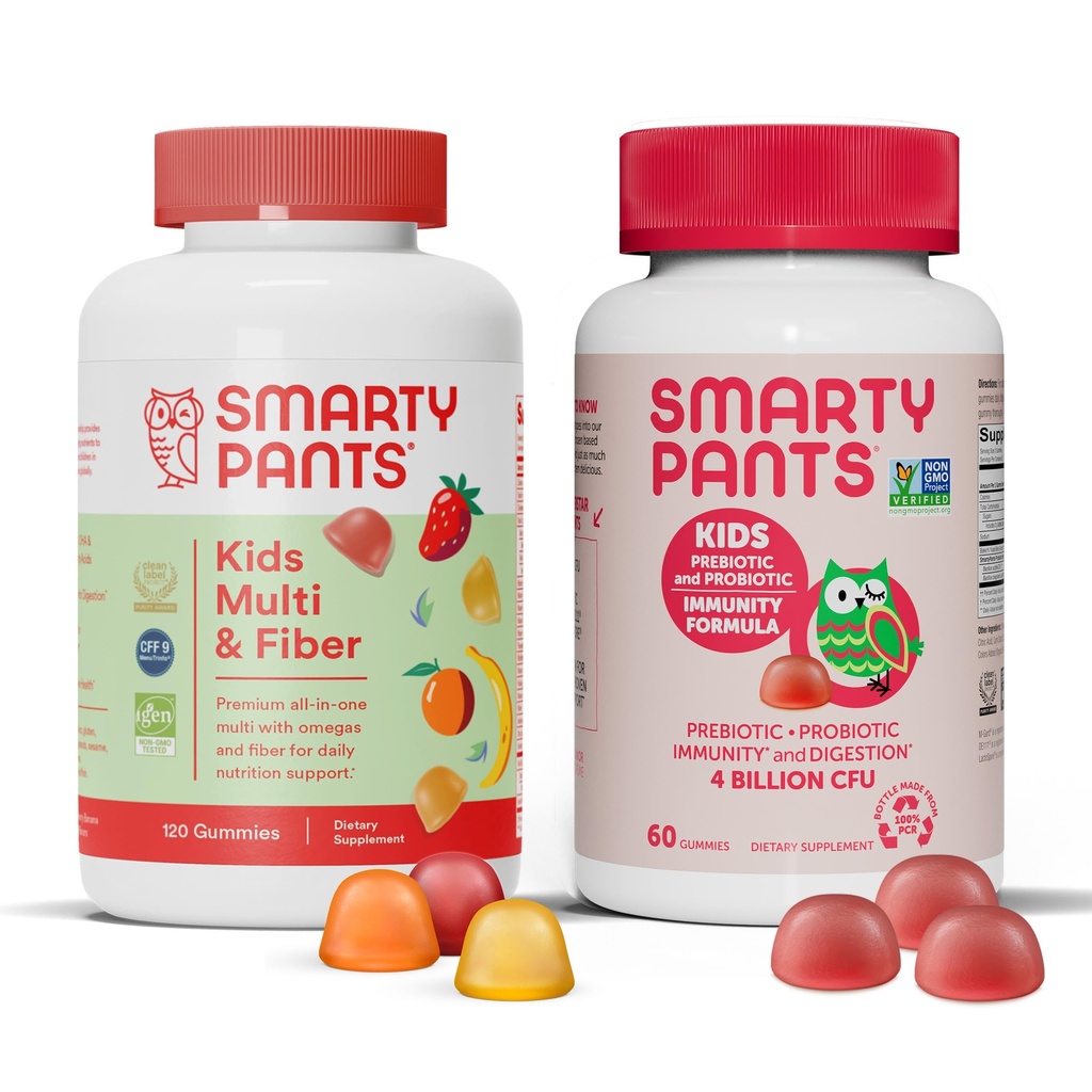 SmartyPants Kids Multivitamine Fiber Supplement Gummies and Probiotic Immunity Bundle: Omega 3 Fish Oil (EPA / DHA), Vitamin D3, C, Vitamin B12, B6, Digestive & Imunitary Supplement (30 Day Supply)