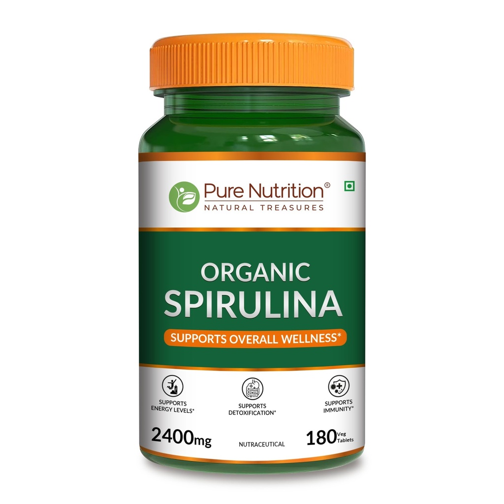 Čistá výživa Organic Spirulina 2400mg na servírování 124; 180 Veg Tablety 124; Spirulina Powder Organic Tablety 124; Podporuje zdravou pleť & zvýšení imunity 124; Non GMO