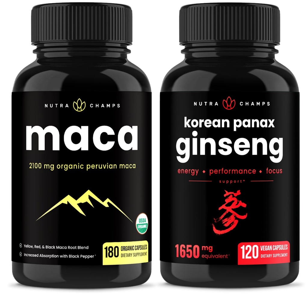 NutraChamps Maca Root Kapsle a Korejské Ginseng Kapsle 2 Pack Bundle