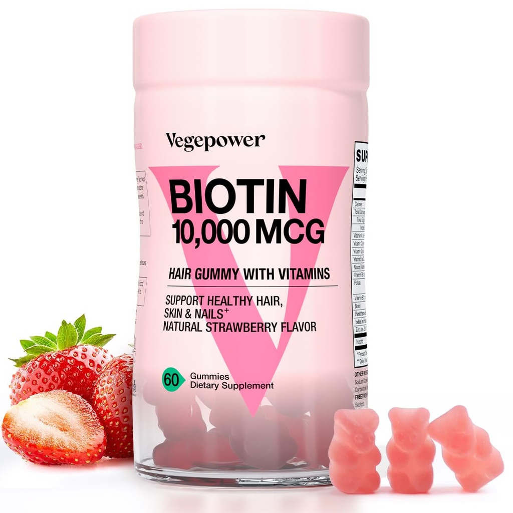 Biotin Gummies pro růst vlasů 10000mcg - Vegan Biotin Vitamíny podporuje zdravé vlasy, kůže a nehty, Vlasy Vitamin Gummy pro ženy a muže - Non- GMO, Žvýkací doplněk