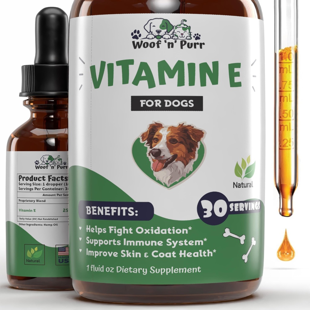 Vitamin E pro psy - Vitamin E Dog - Vitamin E pro psy - Dog Vitamíny E - Vitamin E Canine - Doplněk E pro psy - Vitamin E Oil Dog - Dog Vitamíny - Psí imunitní podpora - 1 fl oz