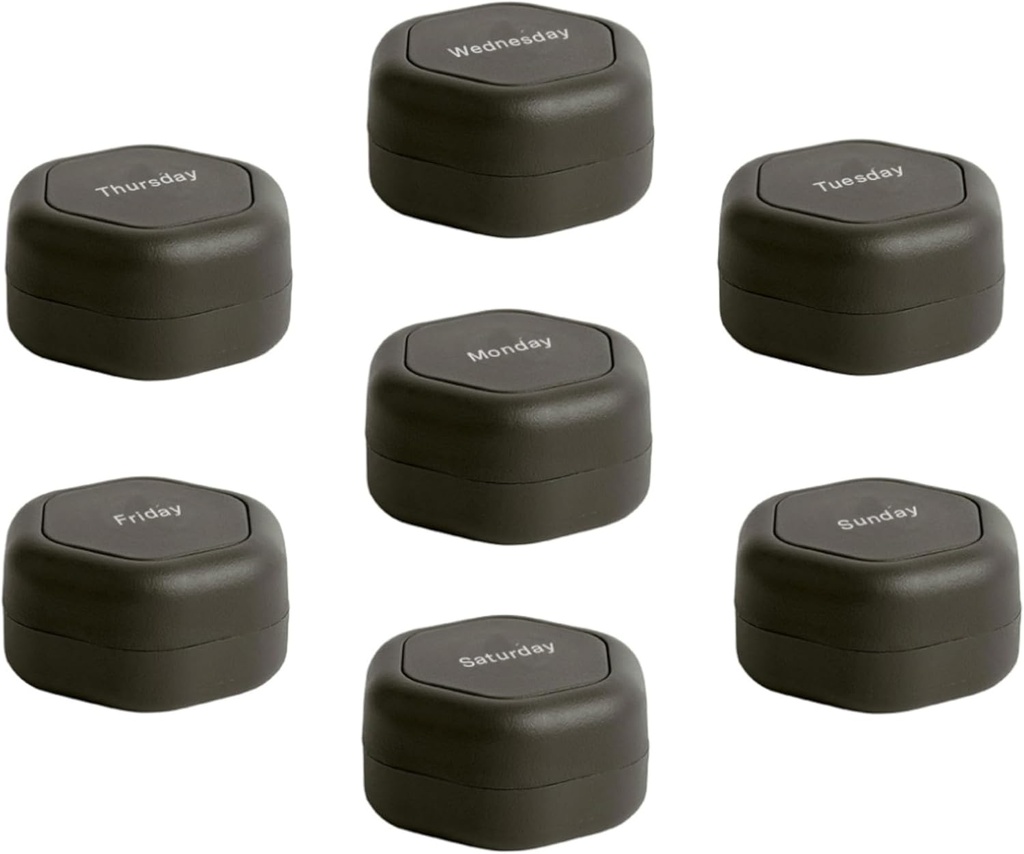 Cadence Travel Containers - Balíček na pilulky - Magnetické cestovní kapsle, Pořadatel denního lékařství pro pilulky, doplňky, & Vitamíny - 7 Flex Smalls (0.56oz) pro týdenní Pill Organizér - Charcoal