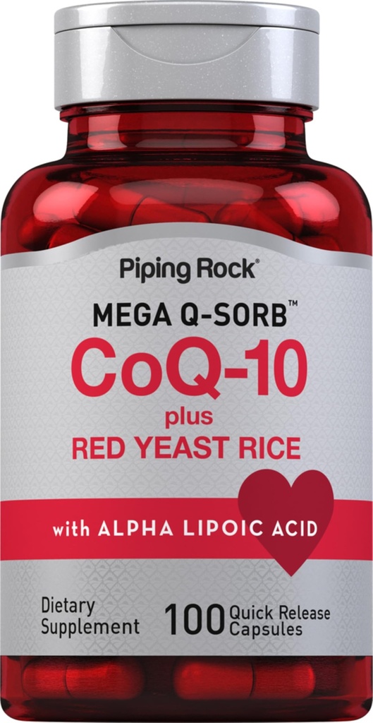 Piping Rock CoQ10 s červenou kvasinkovou rýží 124; 100 kapslí 124; s Alpha Lipoic Acid Faz124; Non- GMO, gluten zdarma dodatek