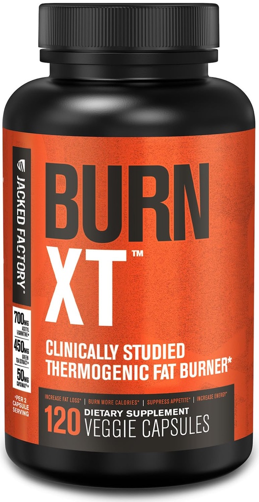 Jacked Factory Burn-XT Klinicky studovaný tuk Burner & Weight Loss dodatek - Appetite Suppressant & Energy Booster - s acetyl L- karnitin, zelený čaj extrakt a více - 120 přírodní dietní pilulky