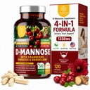 Number One Nutrition Premium D Mannose dodatek pro ženy a muže [Max síla, 1350MG] Přírodní D- Mannose s brusinkou, Hibiscus a Pampeliška pro močové trakt zdraví, 120 Počet